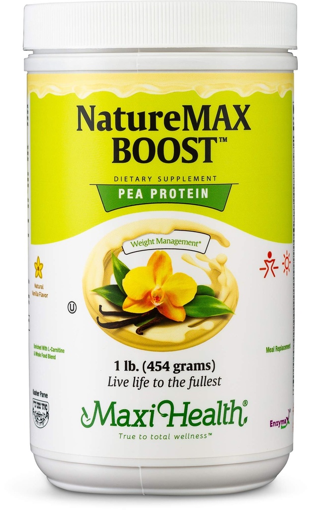 NatureMax BoostTM Pea Protein Pulver - Nahrungsergänzungsmittel - 20g Protein Pro Servieren - Natürliche Vanille Geschmack - Kosher Vitamin - 1lb