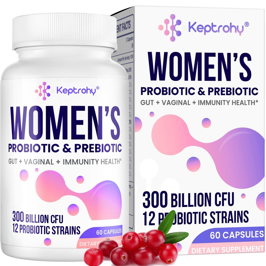 Vaginale Probiotika für Frauen - 300 Billion CFUs 12 Strains Probiotics mit Prebiotic, Organic Cranberry Extract Daily Women's Probiotic for Vaginal, Urinary, Digestive, Gut, Immune Health, 60 Capsules