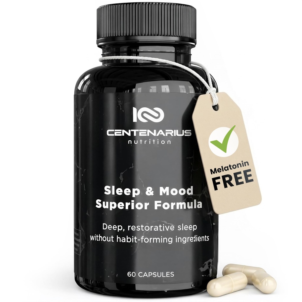 Centenarius Nutrition Sommeil et formule d'humeur avec L-Theanine, 5-HTP, PharmaGABA + Plus pour le sommeil + l'humeur améliorée et les niveaux de stress (60 comte)