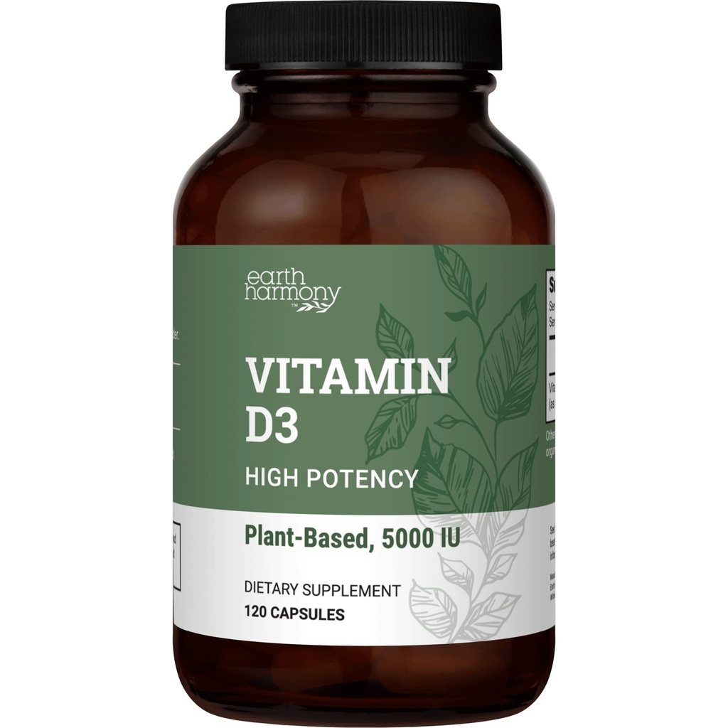 Vegan Vitamin D3 5000 iu Supplement - Reine, hohe Potenzzusätze für Immungesundheit und starke Knochenunterstützung - Vitamin D 5000 iu - 120 Kapseln, 4-Monat-Versorgung