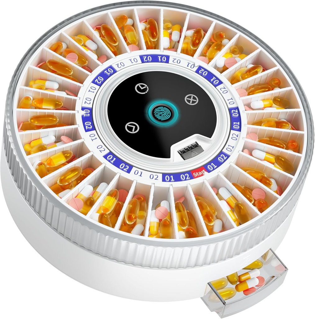 Windtrace® Bluetooth Automatische Pillenspender für Ältere Alarm, Smart Pill Dispenser mit 31-Slot, Fingerprint & Mechanische Dual Lock Medicing Dispenser, Timed Dispenser Maschine für Ältere