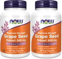 MAINTENANT suppléments, extrait de graines de raisin, concentration maximale 500 mg (extrait hautement concentré avec un minimum de 90% de polyphénols), 90 capsules de légumes, rouge/brun, 0,25 livres (paquet de 2)