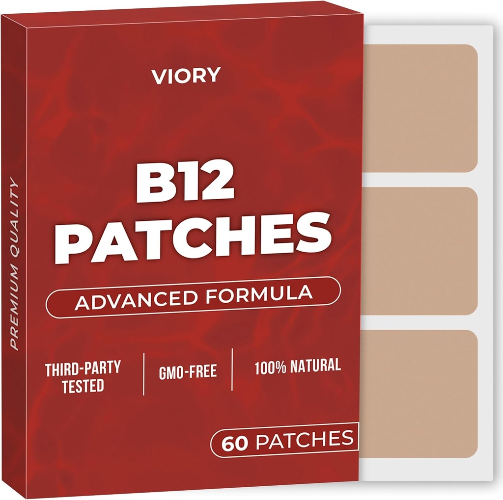 VIORY B12 Patches (Pack of 60) - 100% Natural Patch for Women and Men - Firming, Energy, Focus & Body Support - Enhanced Formula