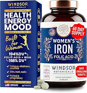 WINDSOR BOTANICALS Integratori di Ferro Liquido per Anemia - Acido Folico, Vitamina C, Integratore di Sangue Vegan e Anemia Supplemento - 2 oz Arancione Gusto Gocce di Ferro Gentle per Donne