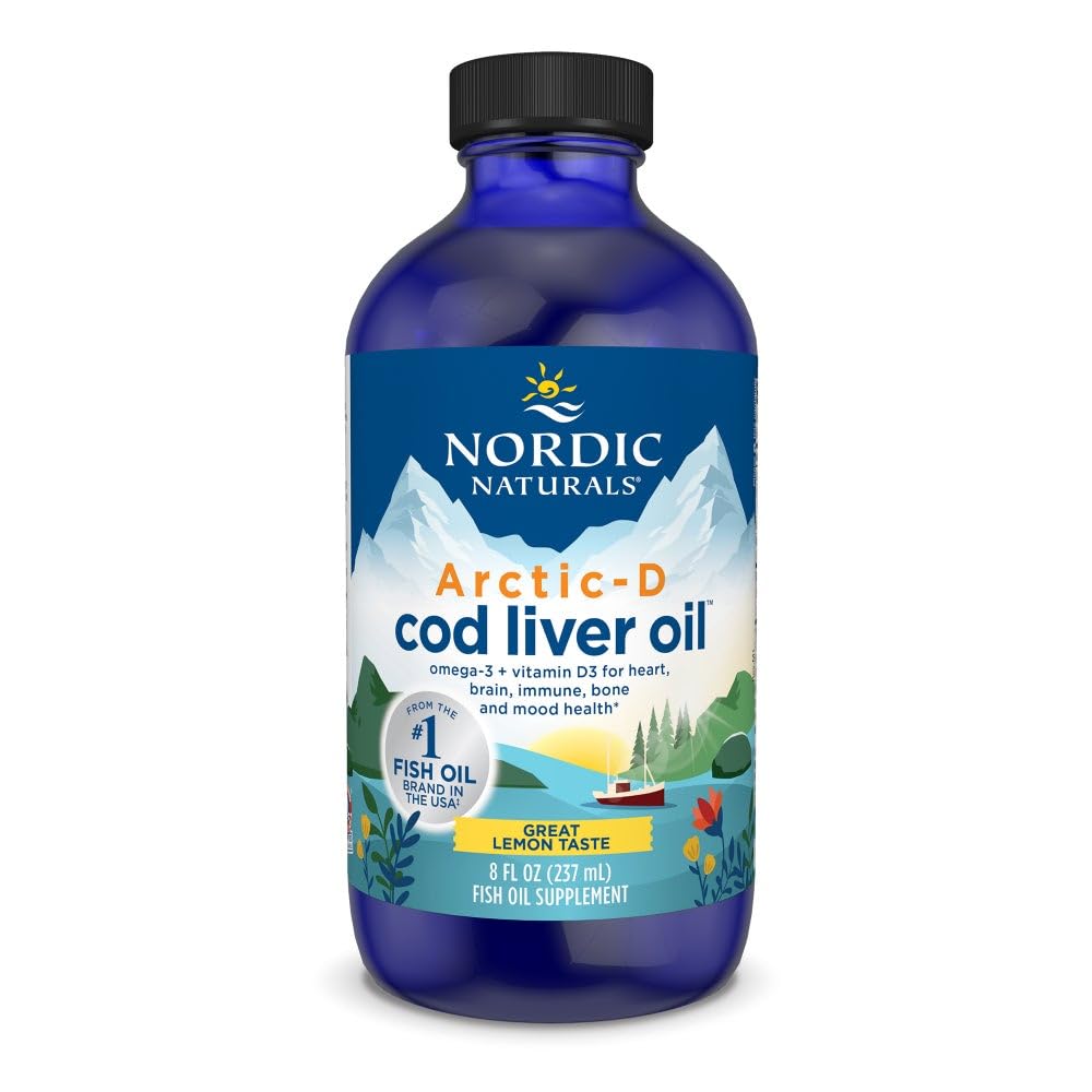 Nordic Naturals Arctic-D Cod Liver Oil, Limone - 8 oz - 1060 mg Omega-3 totali + 1000 IU Vitamin D3 - EPA & DHA - Cuore, Cervello, Bone, Immune & Mood Support - Non-GMO - 48 Serve