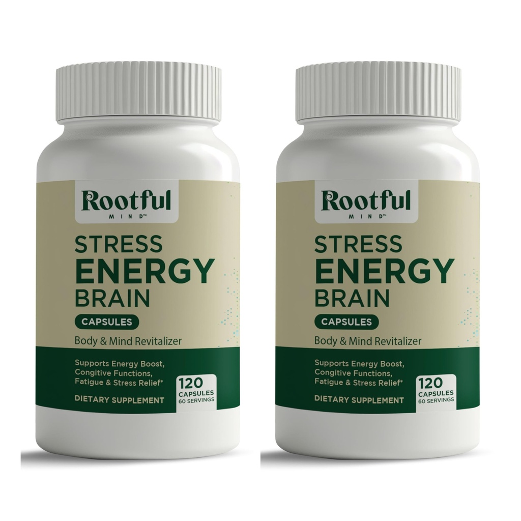 Stress Energy Brain - Fatigue Supplement with Cortisol, Stress, Energy Support - Rhodiola Rosea, Lions Mane, L Theanine, Ginkgo Biloba, Milk Thistle, Iron - 2 Months Supply
