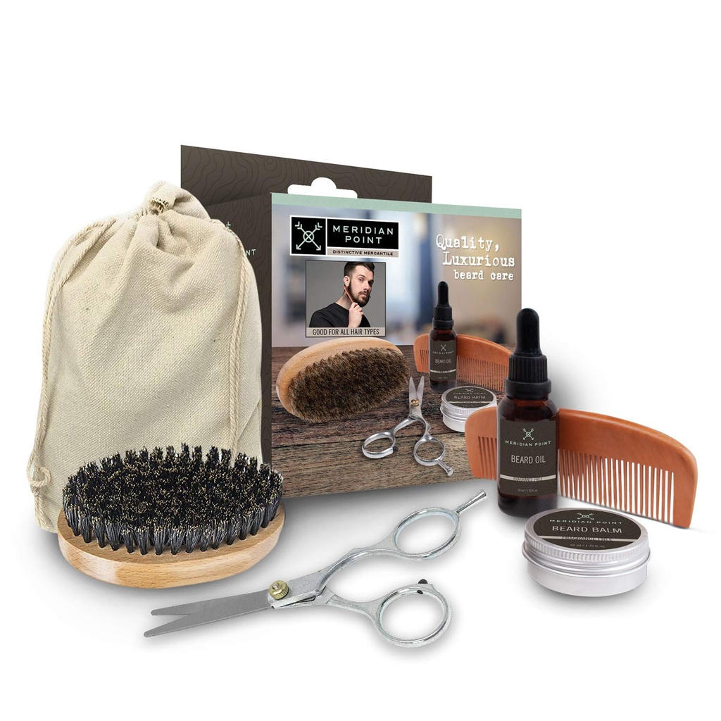 Kit per la cura del cuscinetto per gli uomini Kit per la cura del cuscinetto Include accessori - Cuscinetto naturale non profumato Balm e olio, Pettine di legno e cinghiale spazzola, Forbici in acciaio inossidabile