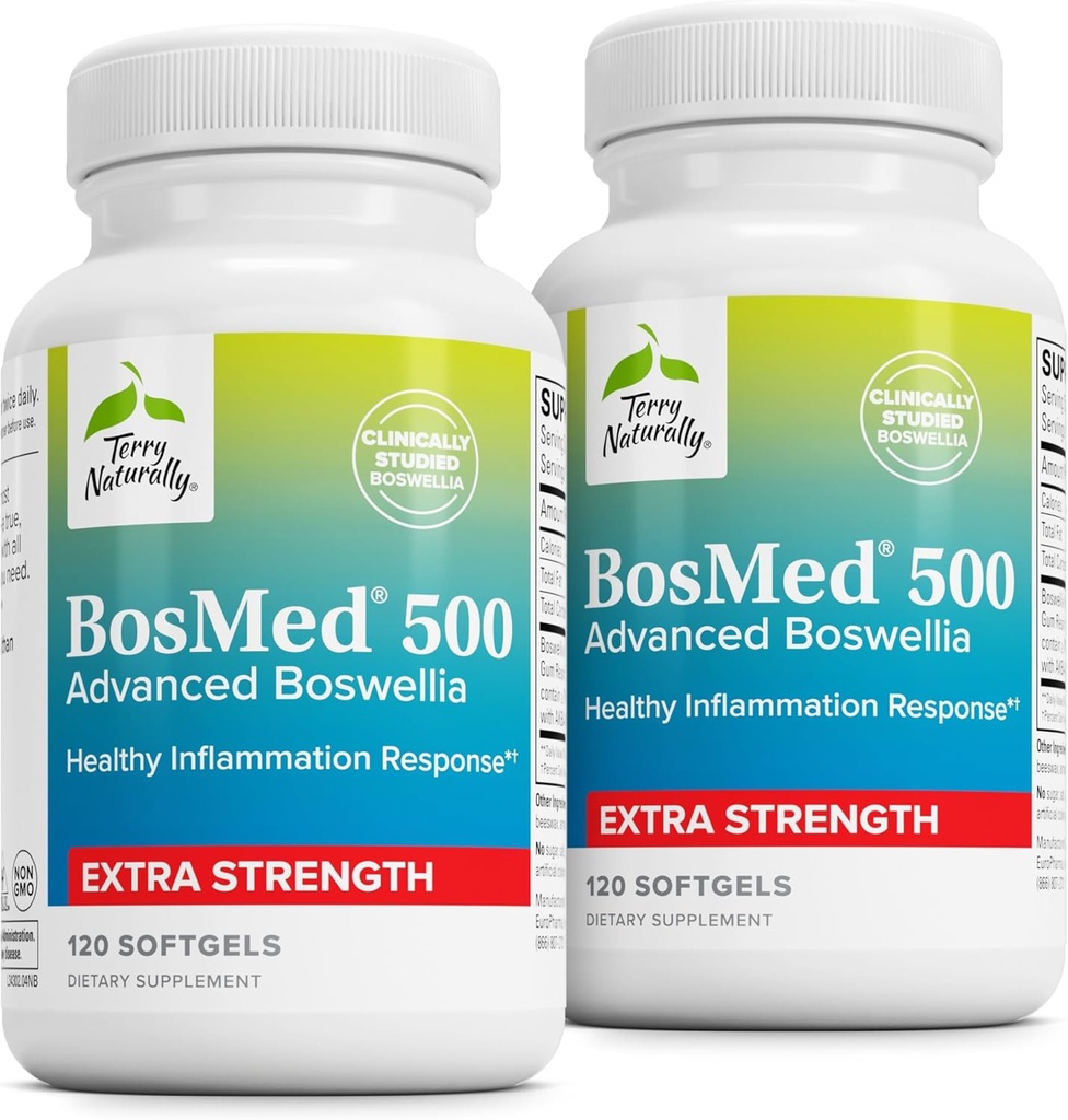 Terry Naturally BosMed 500 Extra Strength - Boswellia Serrata Extract Supplement - Supplemento per il supporto polmonare sano - Formula di supplemento di erbe con alti livelli di AKBA - 120 Softgels (Pack of 2)