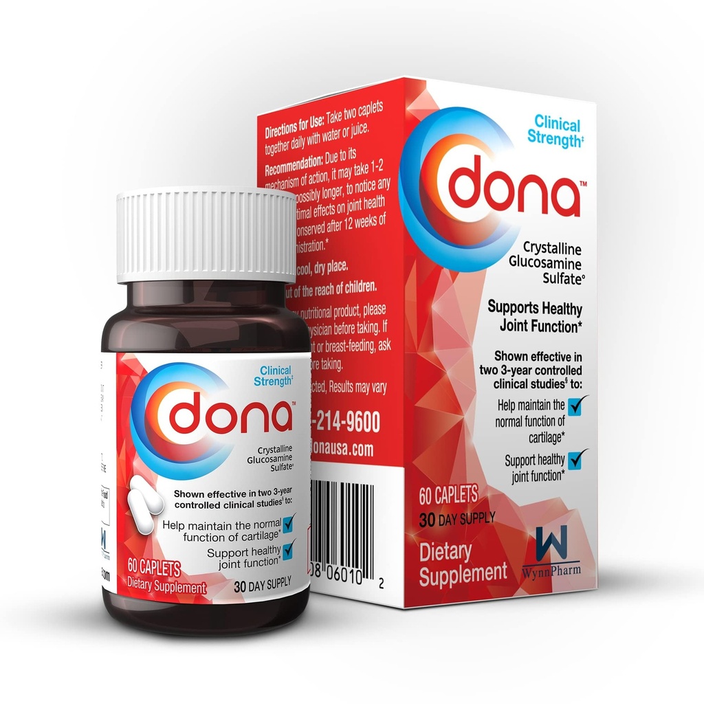 Dona Glucosamine Sulfate de cristalline, 750 Mg, pilules complémentaires pour le confort du genou et le soutien de santé interarmées, 750 Mg, 60 Compte