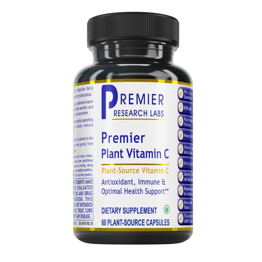 Premier Research Labs Vitamin C Supplement - Natürliches Vitamin C, Ganzes Essen Vitamin C, essentieller C-Komplex, Rein mit Bioflavonoiden & Bio Zutaten - 60 vegetarische Kapseln