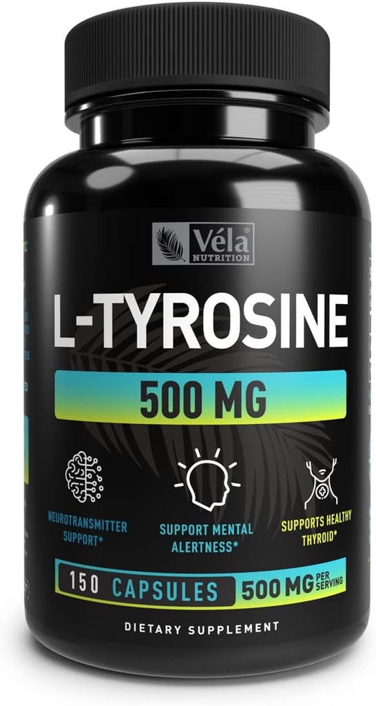 L-Tyrosine Kapseln | 500mg pro Servieren | Neurotransmitter-Unterstützung, Mental Alertness-Unterstützung | Non-GMO, GMP zertifiziert, 3. Partei getestet | 150 Count