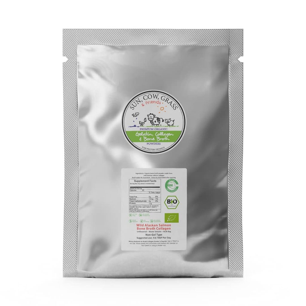 Wild Alaskan Salmon Bone Broth Collagen Powder 5LB Pure Protein Non-Gelling Tipo - Non aromatizzato, Nessun gusto