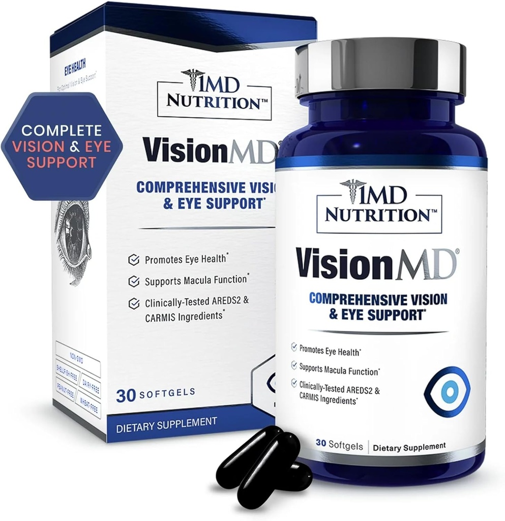 Vitamina di occhio di VisionMD con AREDS 2 | Supplemento di supporto agli occhi | 30 Softgels