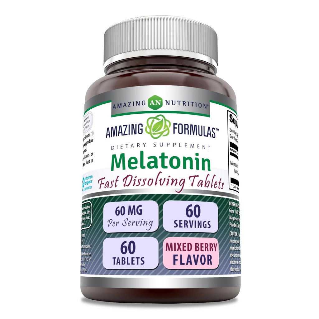 Erstaunliche Formeln Melatonin Fast Dissolving Supplement | 60 Mg pro Portion | Mixed Berry Flavor | 60 Tabletten | Non-GMO | Gluten-Free | Made in USA