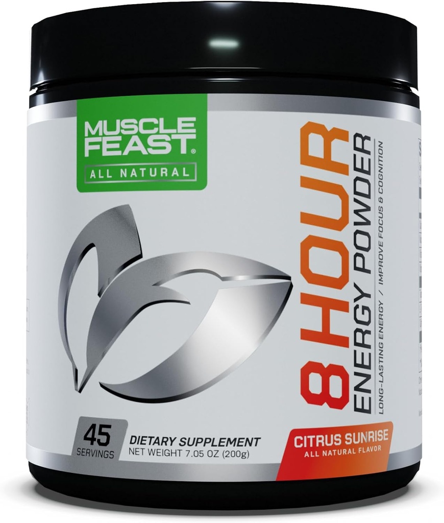 Fête du Muscle Énergie 8 heures Tout naturel Pas d'ingrédients artificiels Céto-Ami naturellement sucré, pré-entraînement, Citrus Sunrise, 200g
