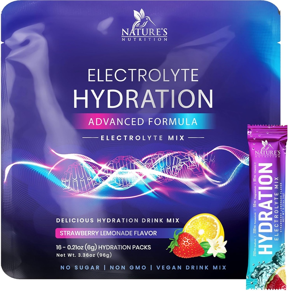 Elektrolyte Hydration Packets - Keto-Recovery-Pulver mit Kalium, Magnesium, Natrium, Zink & Vitamin C, Sugar-Free, Hydration Elektrolyt flüssige Getränke Mixs, Vegan, Erdbeer Zitronen (16 Pack)