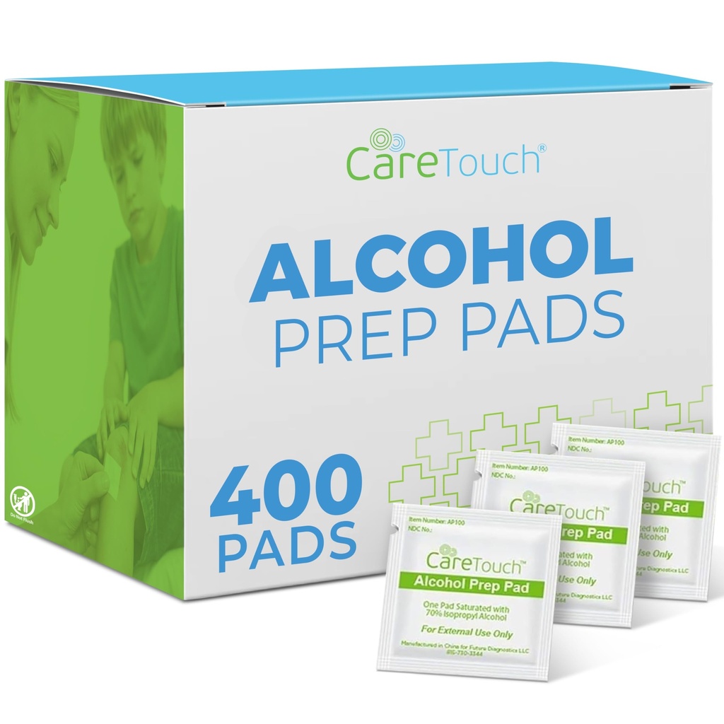 Cura Touch Alcohol Wipes individualmente avvolto - Prep Pad con 70% Isopropyl Alcohol, Grande per la casa, Medical & First Aid Kit Sterilized, Antisettico 2-Ply Swabs 400 Conte