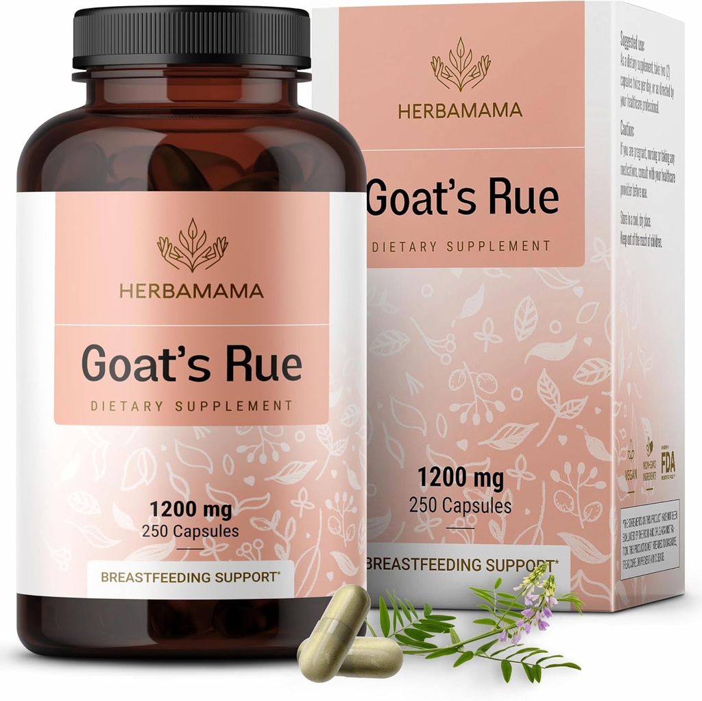 HERBAMAMA Goat's Rue Capsules - 1200mg Galega Officinalis per il supporto di allattamento al seno della madre - Vegan, Goats non OGM Rue Herb Integratore di allattamento