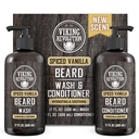 Viking Revolution Beard Wash and Beard Condizionatore per gli uomini con olio di Argan e olio di Jojoba - Cuscinetto Ammorbidente e rinforzante Cuscinetto Cura Shampoo e Condizionatore con olio di barba (17oz Spiced Vanilla)