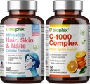 Peau de cheveux et ongles Complexe 180 Caplets avec 10000 mcg Biotine - Vitamine C-1000 30 comprimés - Multivitamine soutient les ongles forts Belles cheveux sain Vieillissement