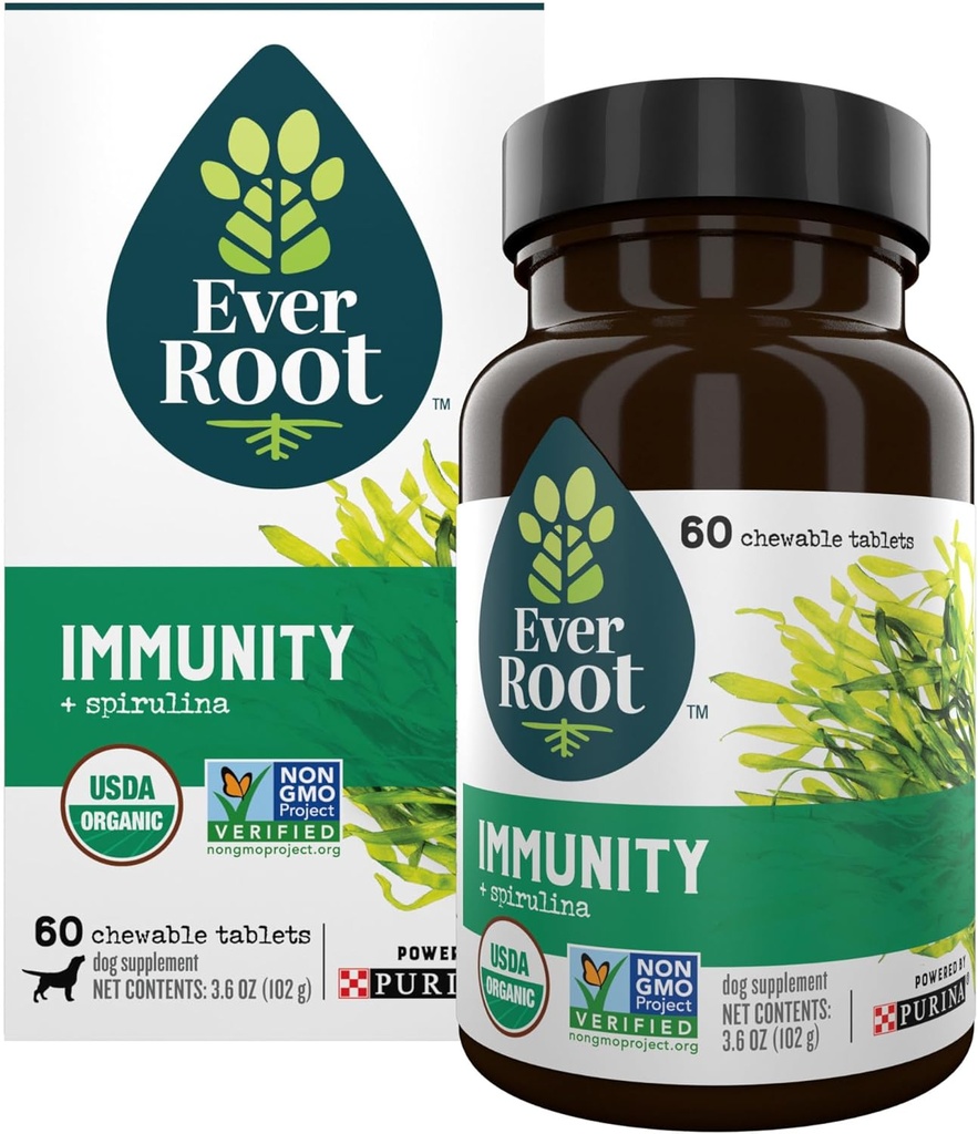 Suppléments de chien EverRoot Powered by Purina Immunity Tablet à croquer avec Spiruline et Antioxydants - 3,6 oz. Boîte