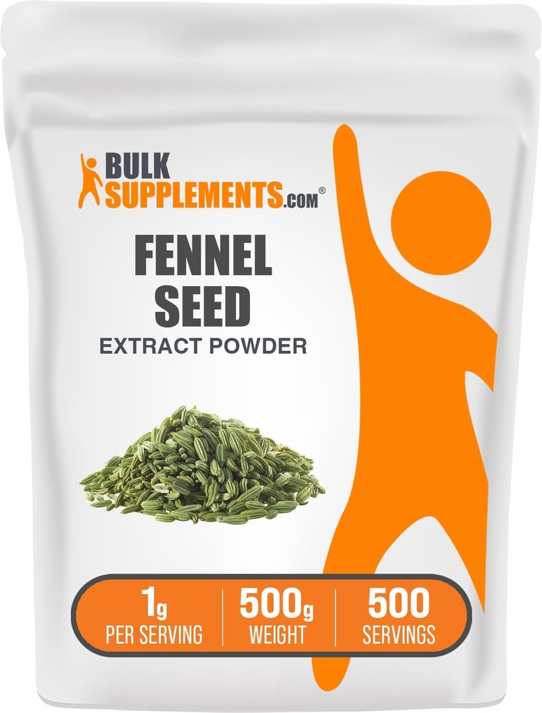 BulkSupplements.com Polvere di estratto di semi di finocchio - polvere di semi di finocchio, supplemento di erbe - Vegan & Gluten Free, 1g per porzione, 500g (1.1 lbs) (pacchetto di 1)