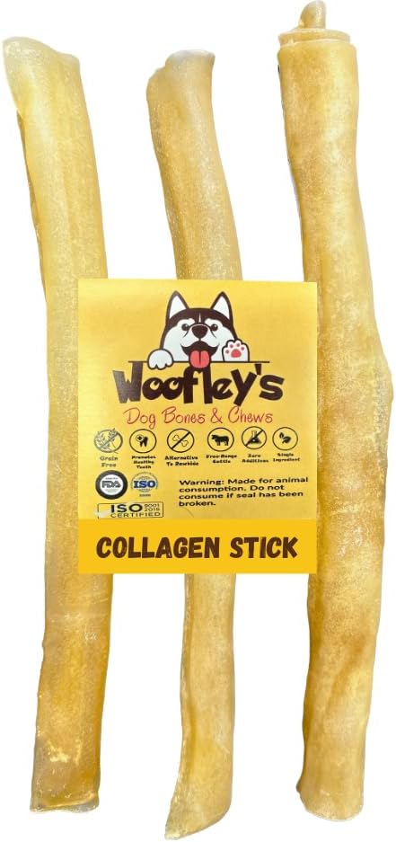Woofley's 12 pouces Pure Collagen Sticks pour chiens (3 comte) - Chews pour chiens moyens et grands - Bully Stick Rawhide Alternative
