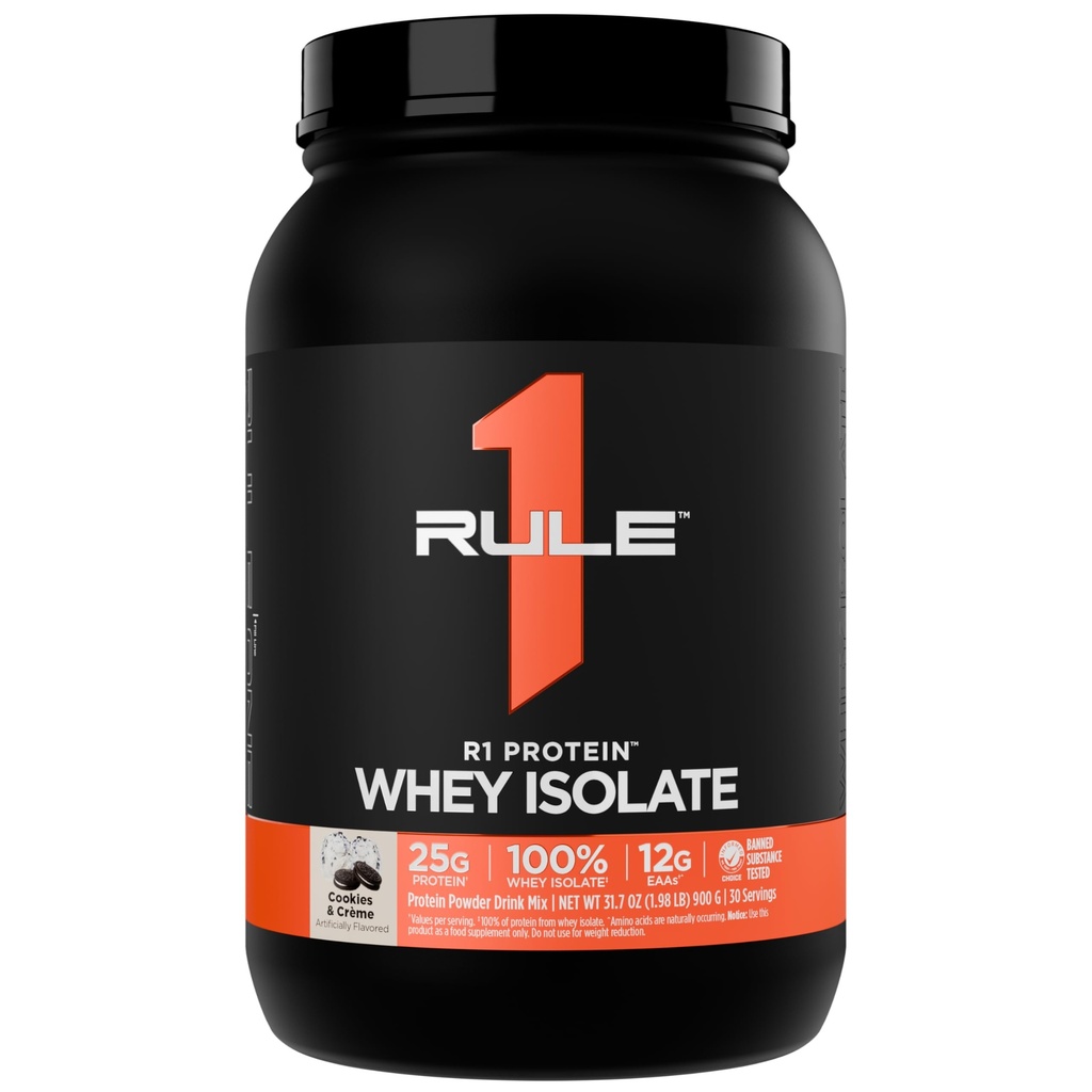 Règle 1 Protéines R1 Isolation de lactosérum - avec 25g de protéines et 6g de BCAA Exclusivement à partir de sources isolées et hydrolysées pour la récupération d'entraînement (2 livres*, cookies et crème)