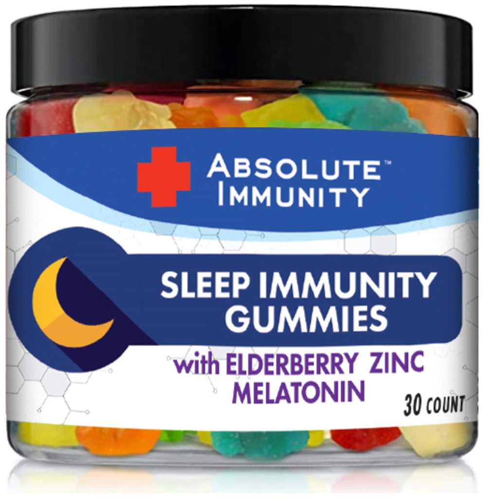 Immunité absolue - Gommies de sommeil Zinc et Elderberry avec la mélatonine, 100% sans médicament aide au sommeil, système immunitaire support, adultes et enfants 30ct