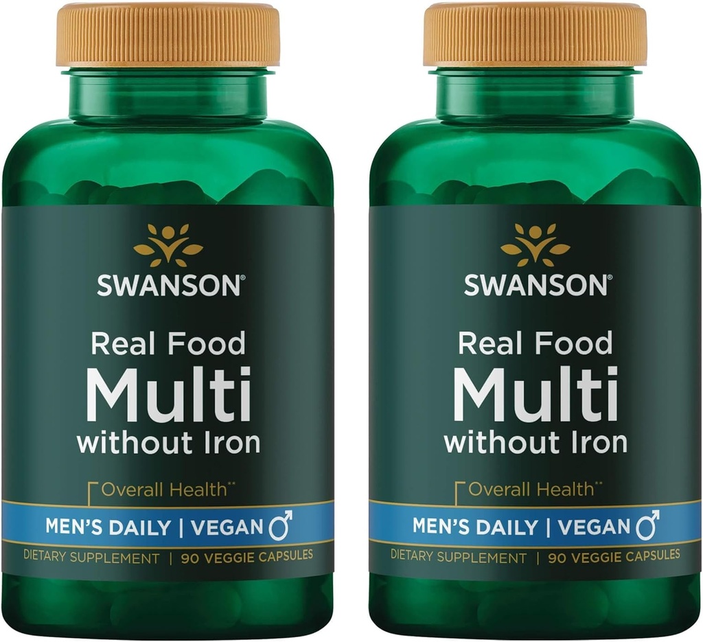 Swanson Real Food Multi Men's Multivitamin Multimineral Men's Health Prostate Stress Response Bladder Supplement Vegan Gluten-Free Non-GMO 90 Veggie Kapseln Veg Caps (2 Pack)