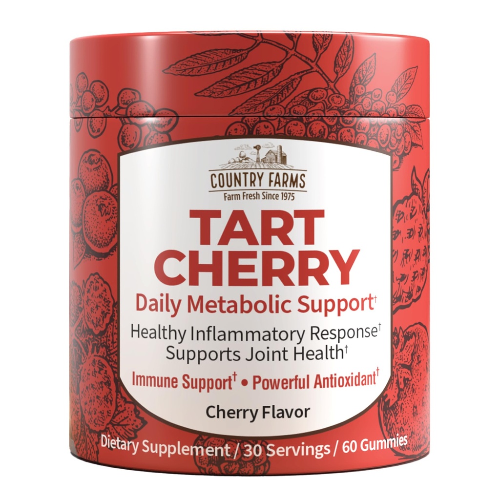 Country Farms Tart Cherry Gummies, Dialy Metabolic Unterstützung, unterstützt Knochengesundheit, verpackt mit potenten Antioxidantien, Kirschen Geschmack, 60 Gummis