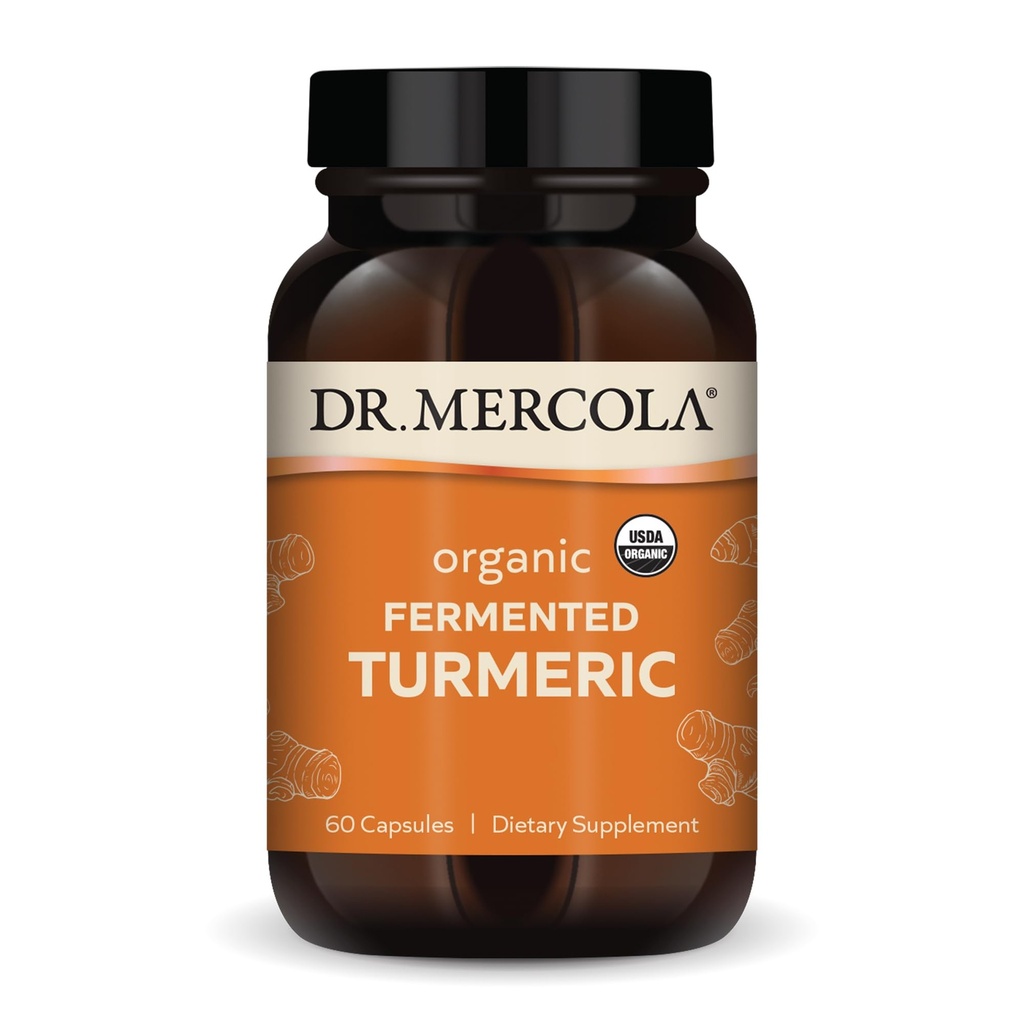 Dr. Mercola Organic Fermented Turmeric - 370 mg Fermented Turmeric - High-Bioavailability Curcuminoids - USDA Organic, Non-GMO, Gluten-Free & Soy-Free - 60 Kapseln (30 Portionen)