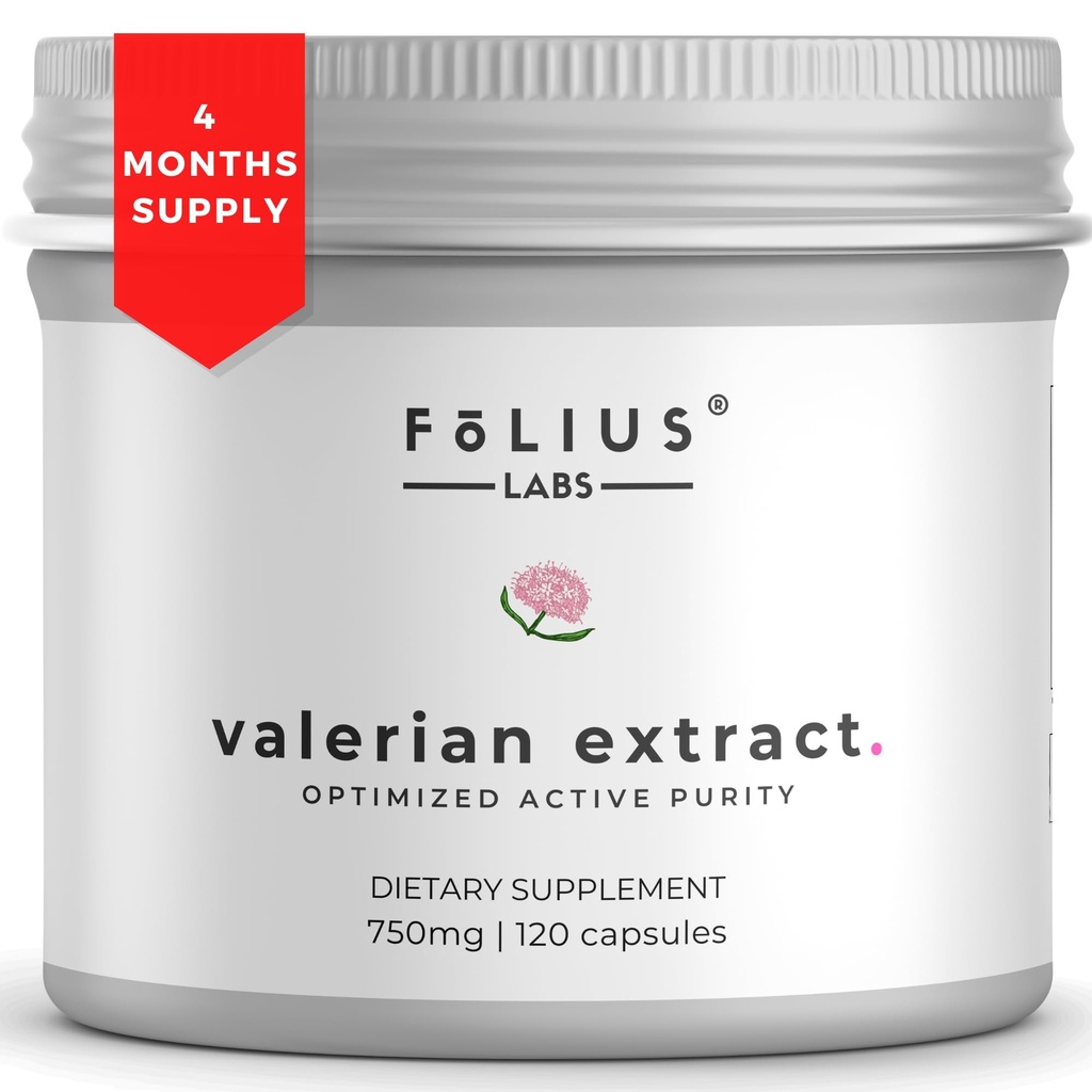 Valerian Root 4:1 Extrakt Kapseln 750mg – Optimierte aktive Reinheit – 4X Konzentration Valerian Root Extract Supplement - Glutenfrei, Non-GMO - fördert Entspannung - 120 Kapseln