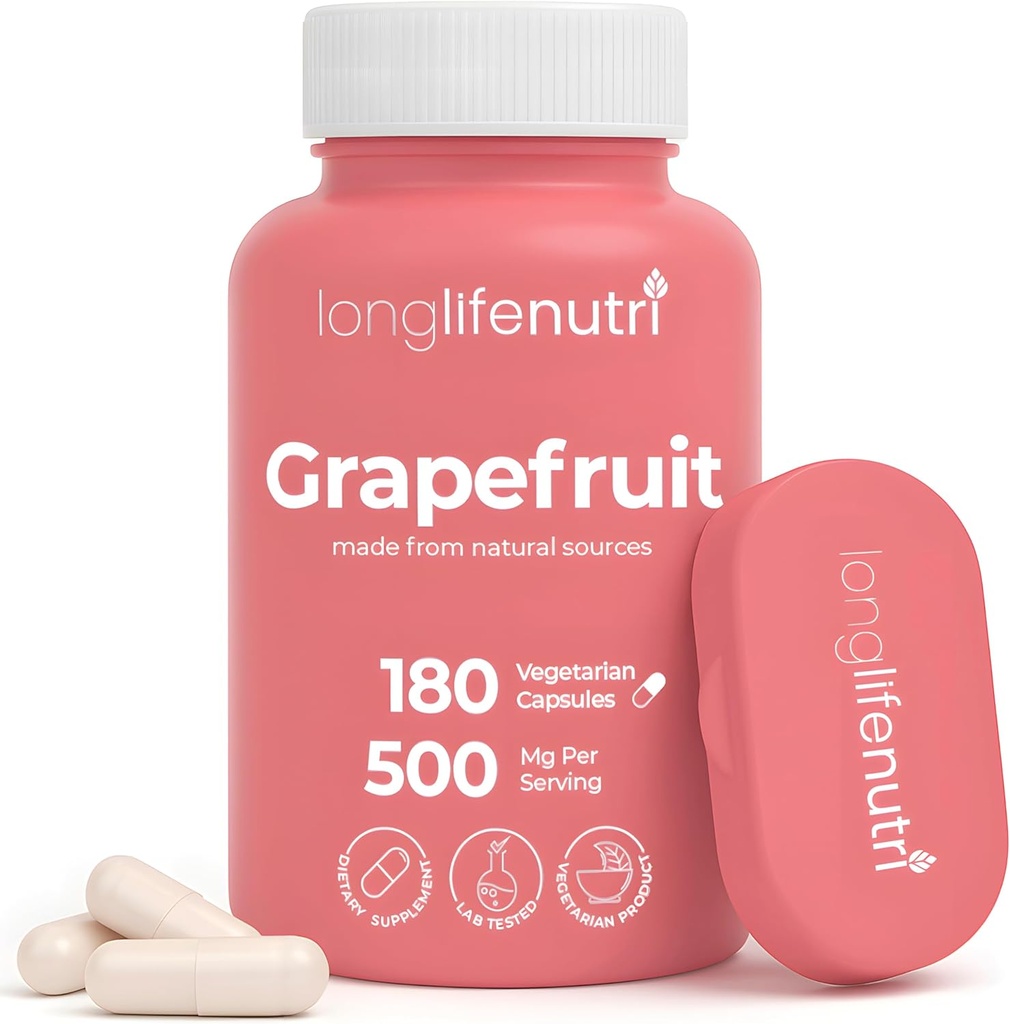 Estratto di semi di pompelmo 500mg - derivato dalla paradisi degli agrumi, 180 capsule vegetariane, supplemento di Naringin organico per l'energia quotidiana e l'equilibrio, alimentazione di 6 mesi, certificato GMP, fatto in USA