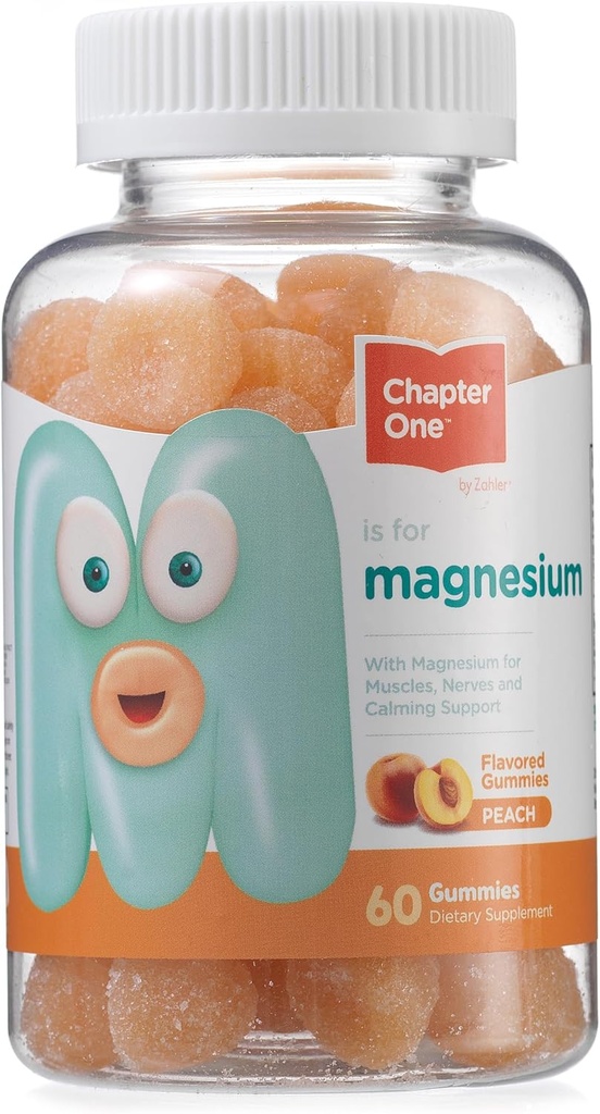 Chapitre un Magnésium Gommies, Grand Magnésium Dégustation pour les enfants, pour les femmes et les hommes, Certifié Kosher (Peach)