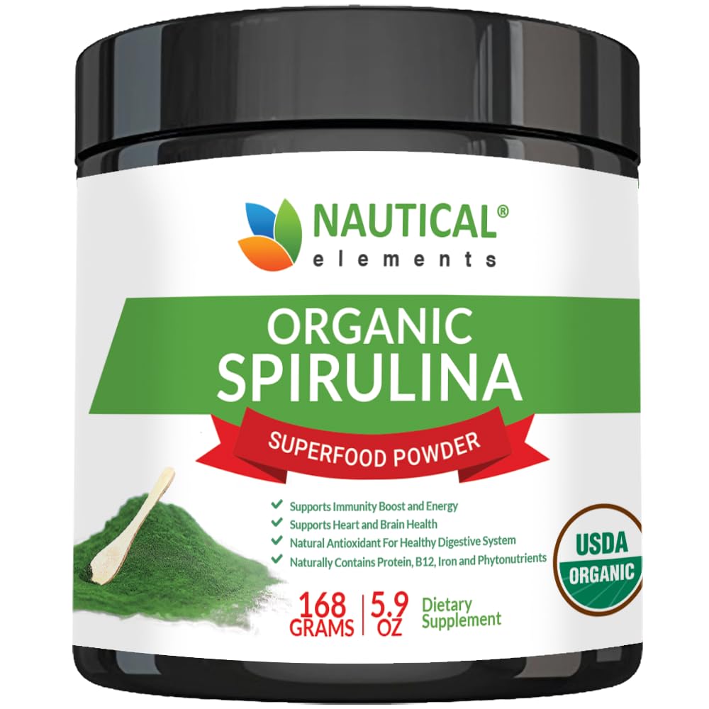 Poudre de Spiruline biologique Premium USDA - Spiruline biologique d'algues vertes bleues de Californie et d'Hawaii – 100% végétalien et végétalien, non OGM, non irradié – Le meilleur super aliment vert pour les smoothies!