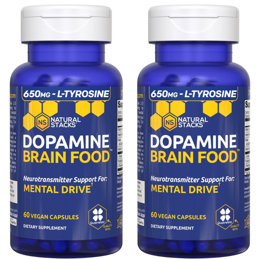Dopamine Cerveau Alimentation - Supplément L-Tyrosine 650mg - Supplément Dopamine pour Focus & Mental Drive - Supports Énergie Mentale - Support Neurotransmetteur avec Vitamines B - 120 Capsules