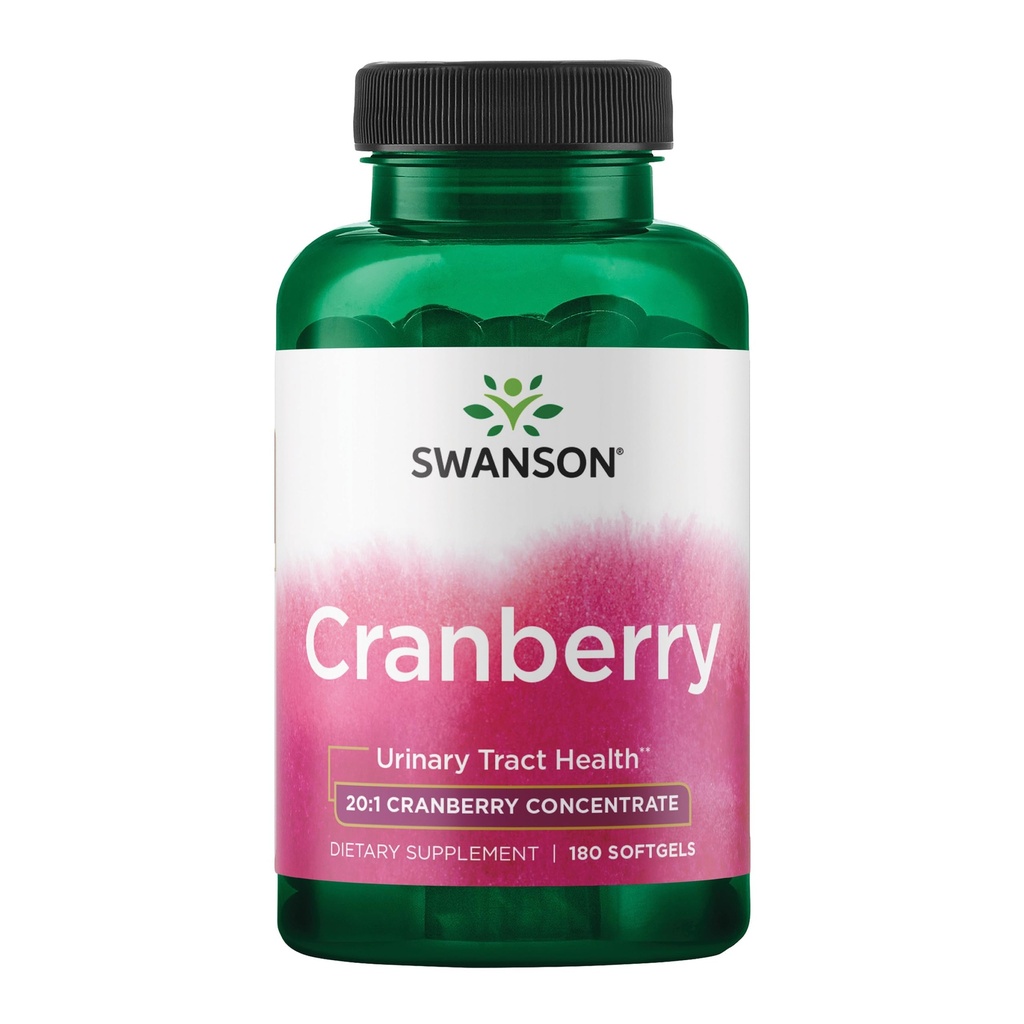 Cranberry de Swanson - soutient la santé du trac urinaire, la lutte contre le bladder et favorise la fonction rénale saine - supplément fait avec 20:1 concentré de jus - (180 softgels)