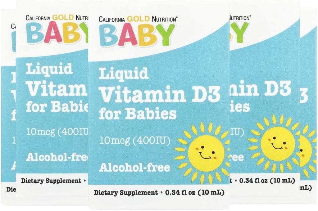 California Gold Nutrition Baby Vitamine D3 par - Supplément liquide D3 pour bébés, Végétarien - Sans alcool et sans gluten, non-OGM - 10 mcg (400 UI), 0,34 fl oz (10 ml)