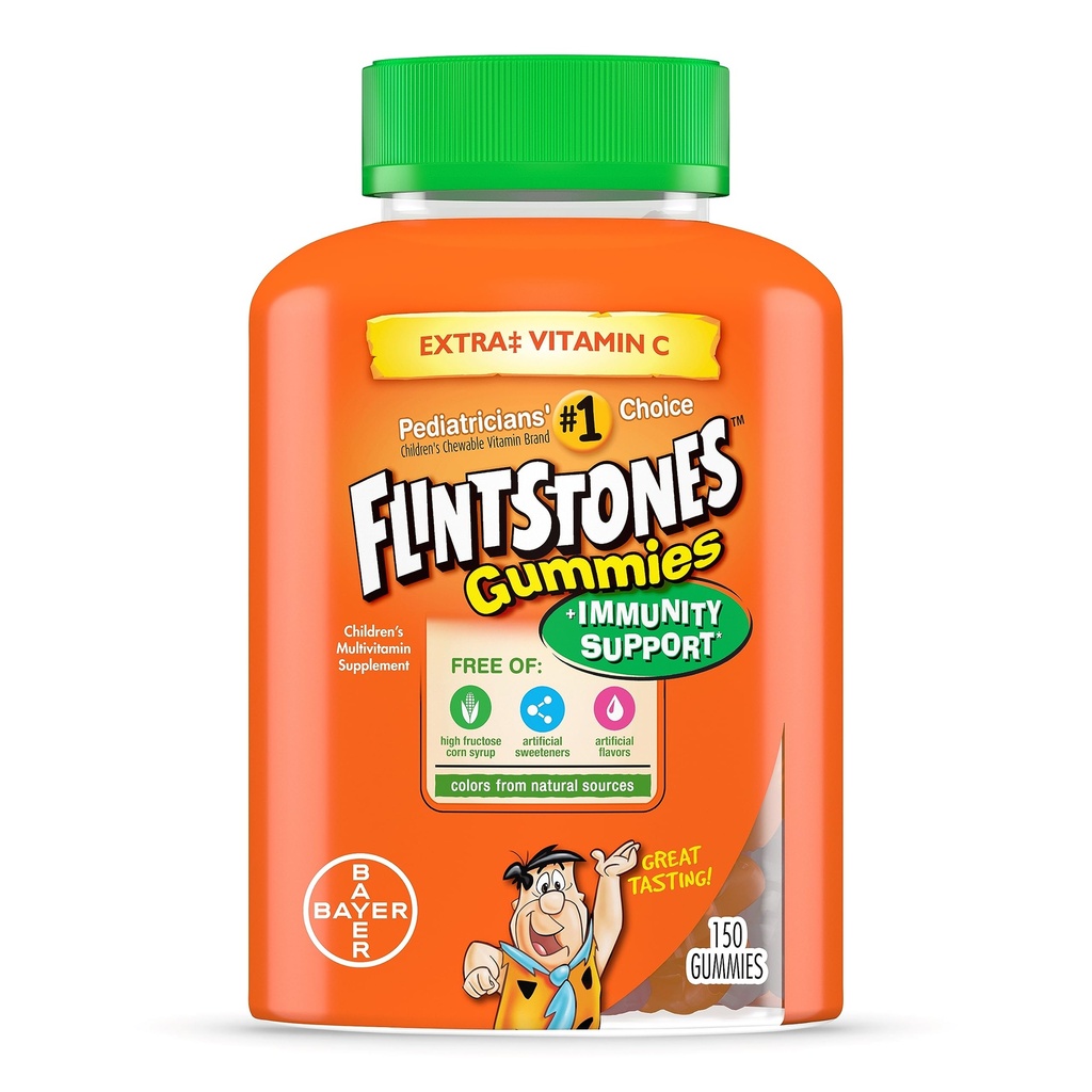 Flintstones Gummies Kids Vitamine con supporto per l'immunità*, Multivitamina per bambini e bambini con vitamina C, vitamina D, B12, zinco e altro, 150ct arancione