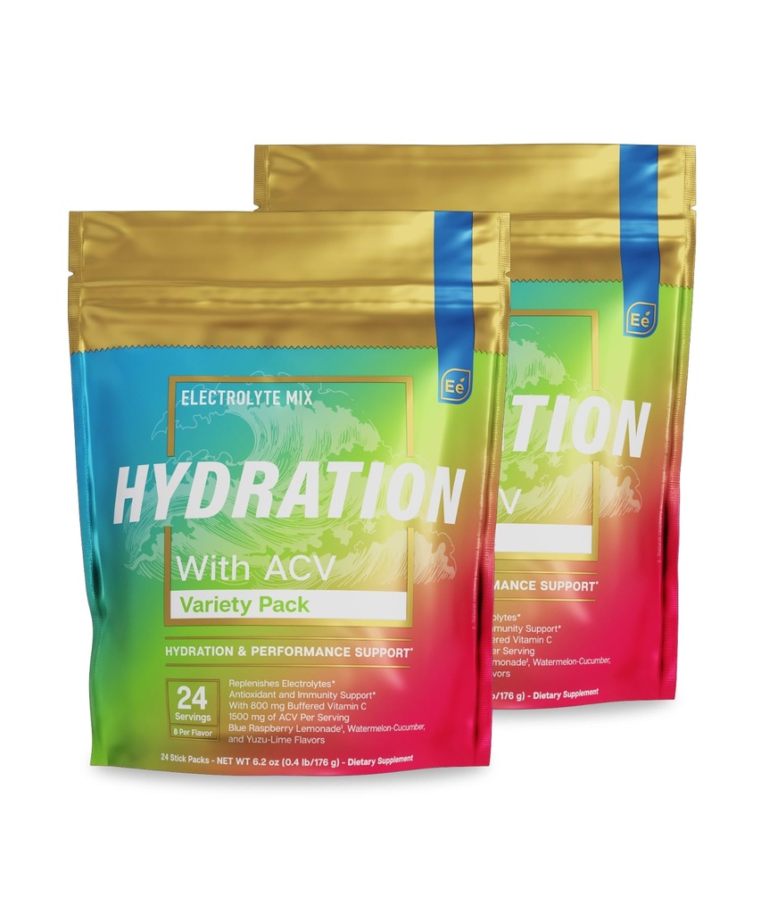 Essential Elements® Hydration Packets - Variety Pack - Elektrolyte Pulver Kein Zucker - Elektrolyt Getränke Mix - Superior Hydration mit ACV & Vitamin C - 48 Stick Packs