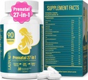 Vitamine Prenatali per Donne Multivitamina Postnatale con Acido Folico DHA Choline per le donne in gravidanza e allattamento Niacinamide Biotina e Minerali 27 in 1 Supplemento 90 Capsule-30 Serve