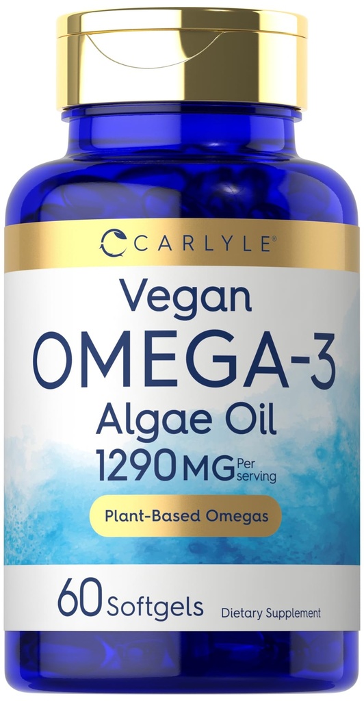 Carlyle Vegan Omega 3 Supplement | 1290 mg | 60 Softgels | Plant Based | Non-GMO & Gluten Free | from Algae Oil