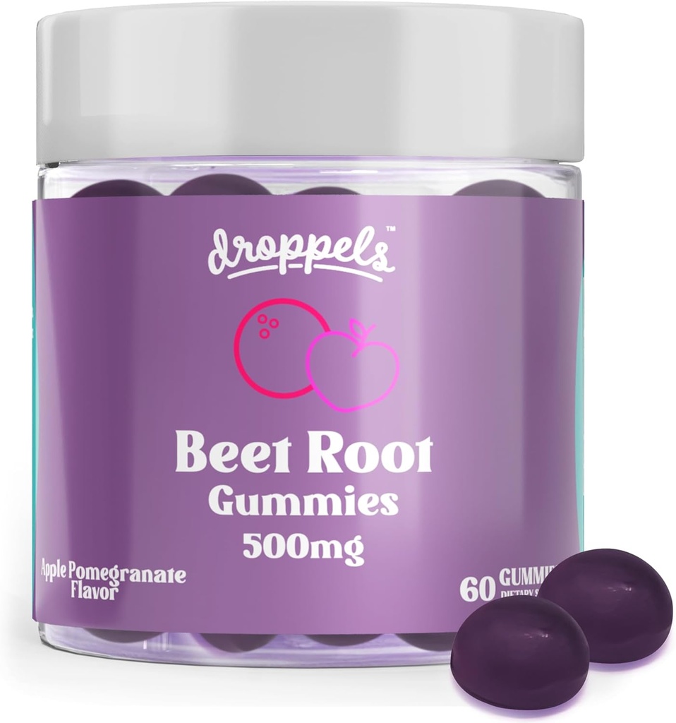 Tropfen Rüben Wurzelgummis mit Wurzelpulver 500mg, Korn Seed Extrakt 300mg, Vitamin B12 & Niacin | Vegan, Pectin-Based & Non-GMO Beetroot Supplement, Apfel Granatapfel Flavor, 60 Count