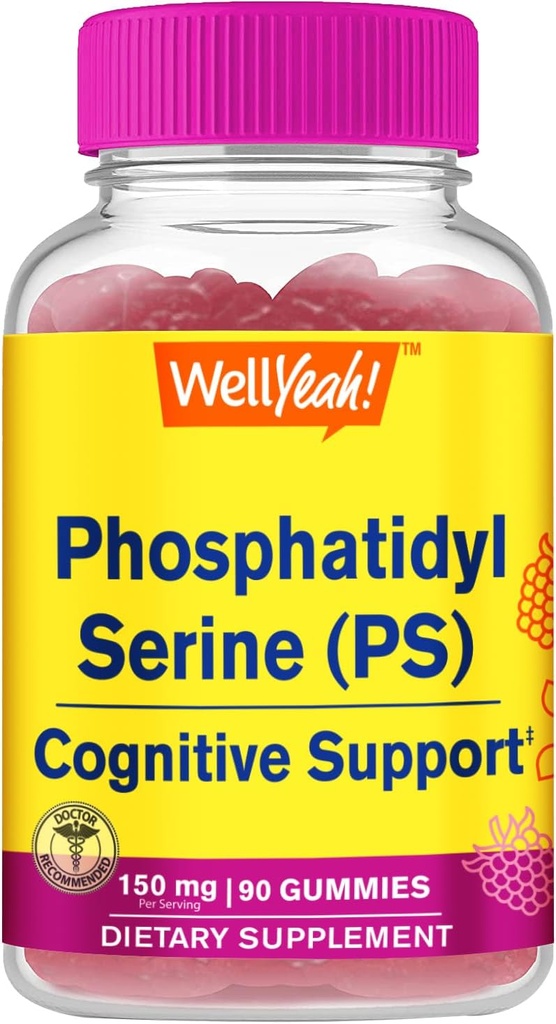 WellYes Phosphatidylserine Gummies (150mg) Phosphatidylserine Supplement | Supporto cognitivo | Raspberry Flavor | Gluten Free, Non OGM | 60 Count