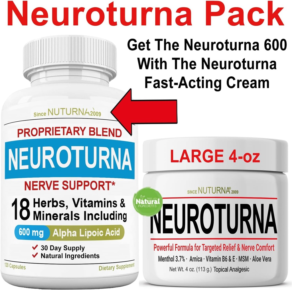 Neuroturna Nerve Support 600 mg ALA Plus Neuroturna Nerve Cream 4oz