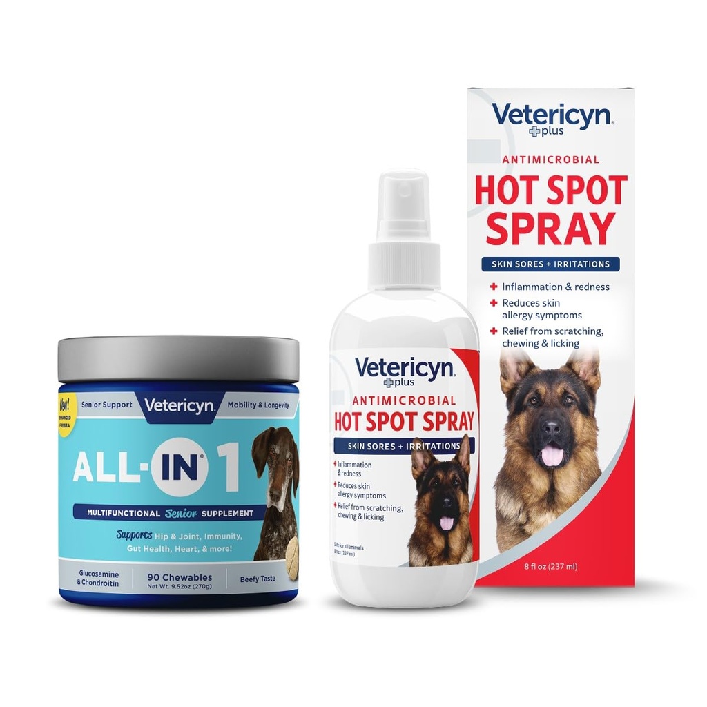 Vetericyn All-in 1 Multifunktionale Senior Dog Supplement mit Glucosamin und Vetericyn Plus Hot Spot Spray