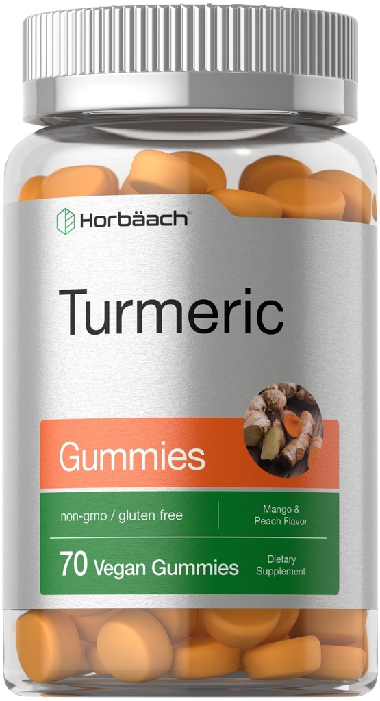 Horbäach Gummies de curcuma de mango et pêche Comte 70 Curcumine de curcuma de curcuma avec gingembre