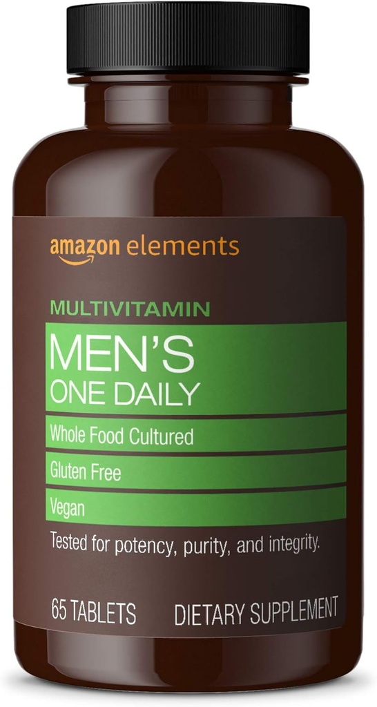 Éléments Hommes Un jour Multivitamine, 62 % Alimentation entière cultivée, Vegan, 65 Comprimés, 2 mois d'approvisionnement (Emballage peut varier)