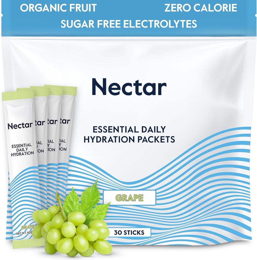 Nectar Hydration Packets - Elektrolyte Pulver-Packets - Sugar Free & 0 Calorie - Organic Fruit Liquid Daily IV Elektrolyte Pulver für Dehydratation Relief & Rapid Rehydration (Grape 30 Pack)